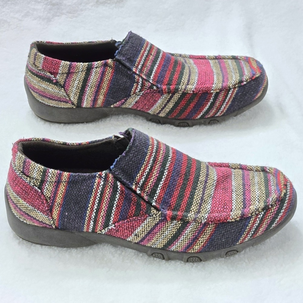 Roper Colorful Striped Canvas Loafers Slip On Casual Western Shoes Women's Sz 8